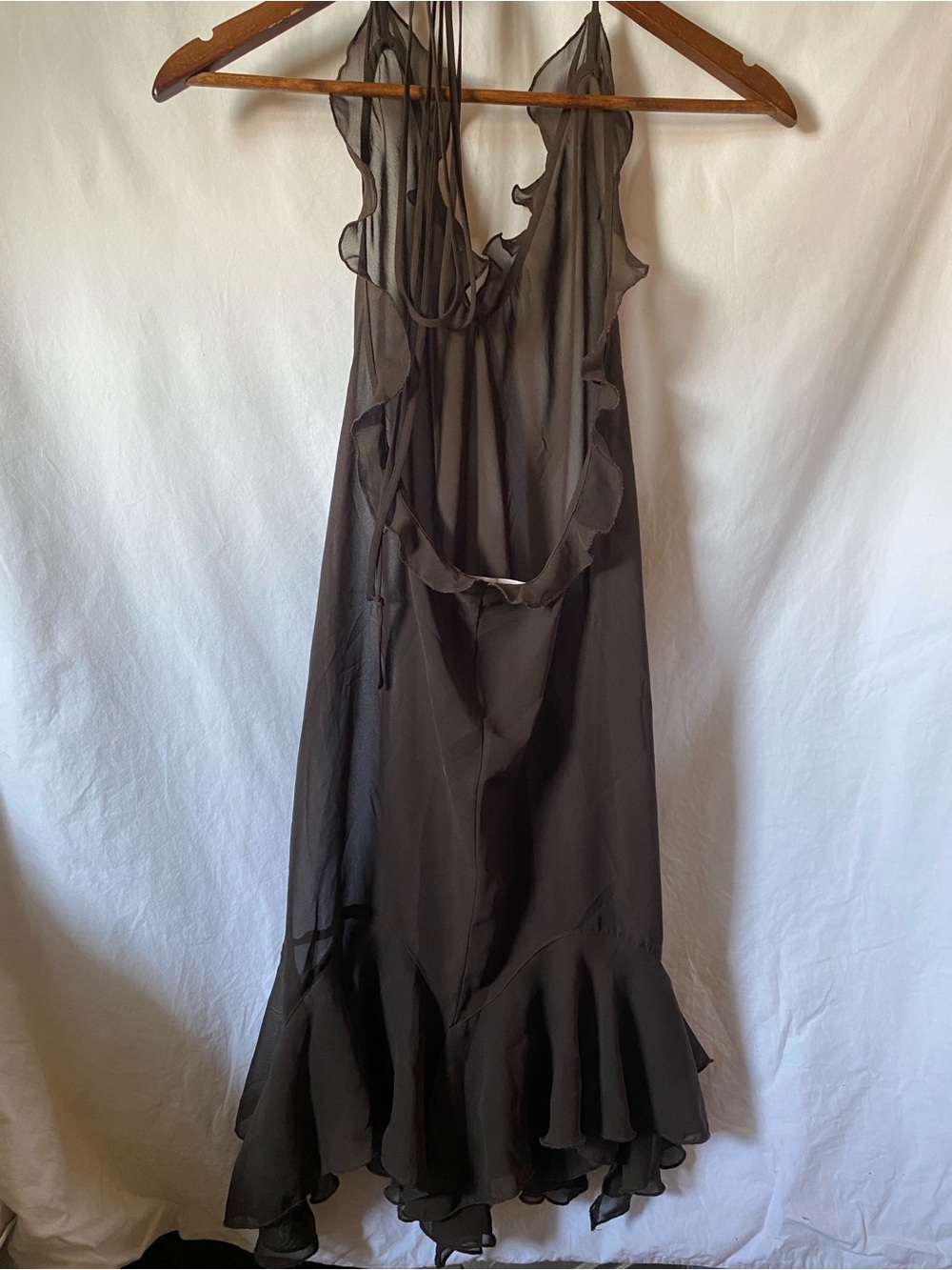 La Vie En Rose Sheer Ruffled Swim Coverup in Dark Brown - Picture 2 of 7